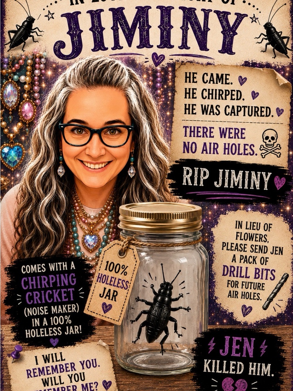 Jen’s Murder in the Mason Jar: The Jiminy Cricket Story - Prank Cricket Chirper
